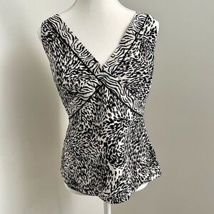 Vintage Y2K Tahari 100% Silk Babydoll Black and White Animal Print Tank Top